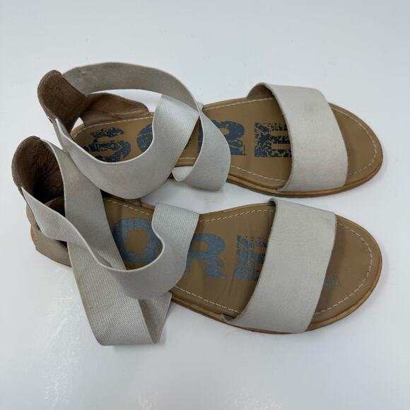 Sorel Ella Sandal Women's 9 Tan Off-White Summer Flats Gladiator Sandals Casual - Picture 3 of 9